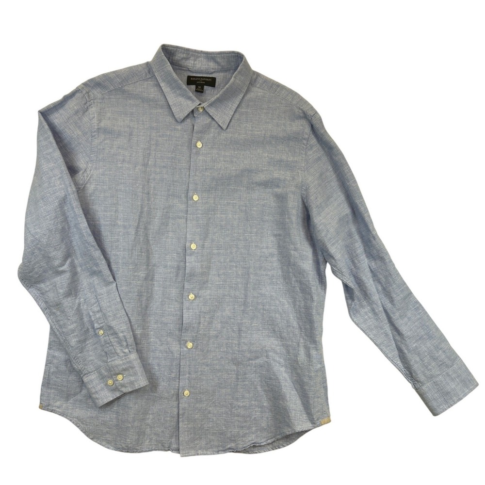 Banana‎ Republic Shirt Mens XL Light Blue Linen Blend Button Down Long Sleeve
